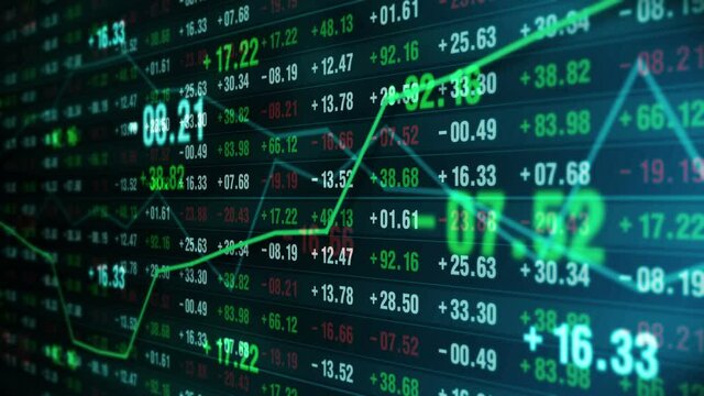 Line graph and numbers in stock market. Business Success and growth concept. Abstract financial chart on screen display. Loop animation.