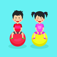 Stock Vector Kids Hopping Jumping Balls