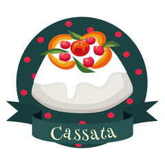 Cassata traditional Sicilian dessert. Colorful illustration in cartoon style.
