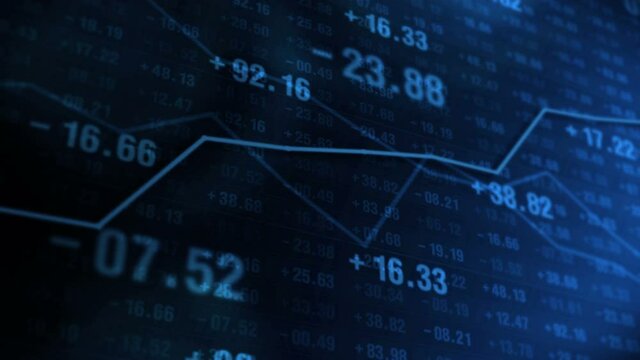 Line graph and numbers in stock market. Business Success and growth concept. Abstract financial chart on screen display. Loop animation.