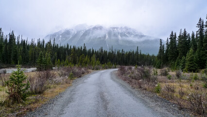 Fototapeta na wymiar Foggy mountain landscape, Alberta, Canada