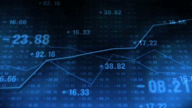 Line graph and numbers in stock market. Business Success and growth concept. Abstract financial chart on screen display. Loop animation.