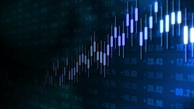 Graph and numbers in stock market. Success and growth concept. Business candle stick graph. Abstract finance on screen display. Loop animation.
