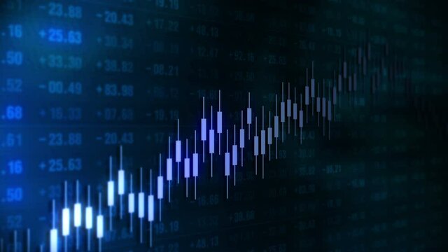 Graph and numbers in stock market. Success and growth concept. Business candle stick graph. Abstract finance on screen display. Loop animation.