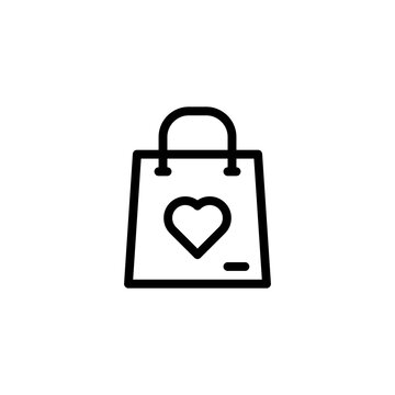 shopping bag icon with heart illustration in line style isolated on white background. sign symbol for valentine event. EPS 10