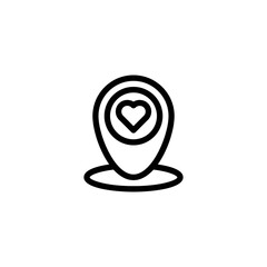location icon with love illustration in line style isolated on white background. sign symbol for valentine's day. EPS 10