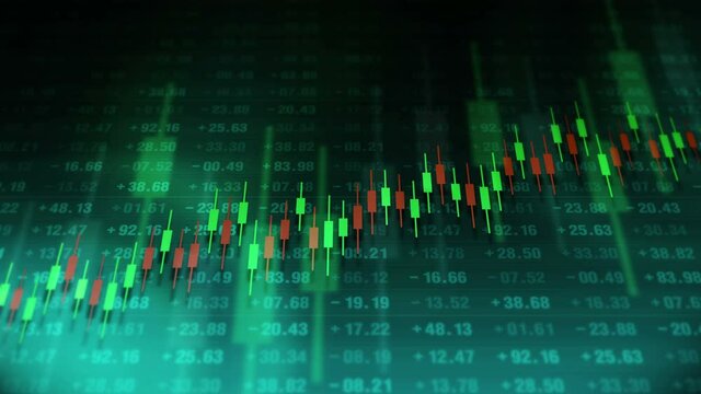 Graph and numbers in stock market. Success and growth concept. Business candle stick graph. Abstract finance on screen display. Loop animation.