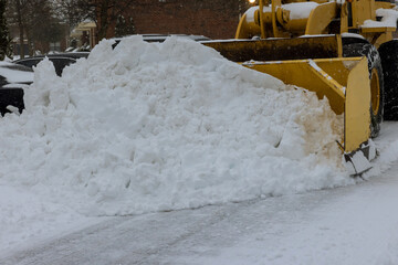 Winter the snow removal vehicle removing snow way after heavy snowfall