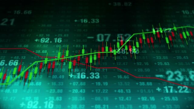 Graph and numbers in stock market. Success and growth concept. Business candle stick graph. Abstract finance on screen display. Loop animation.