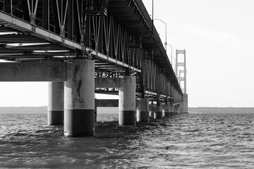 Bridge over lake; choppy water