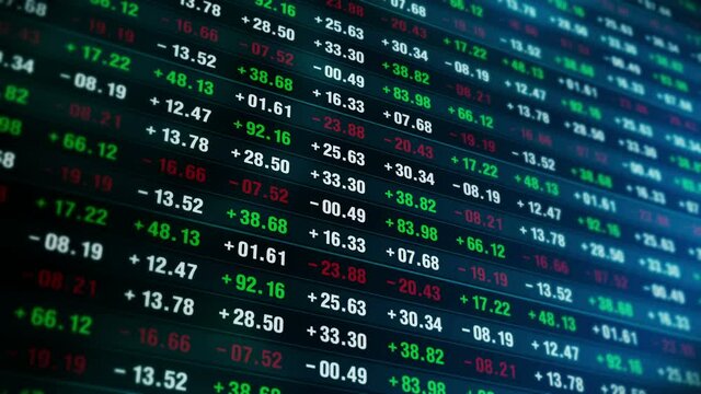 Financial stock market numbers. Business success and growth concept. Abstract economy data on screen display. Loop animation.