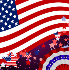 USA flag with party banner with Balloons background for 4 july independence day