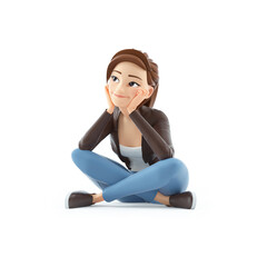 3d cartoon woman sitting on floor and thinking © toonbundles