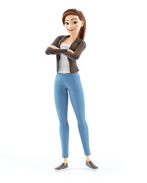 3d Cartoon Woman Arms Crossed