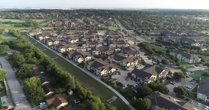 Aerial flight over a neighborhood in Keller Texas.