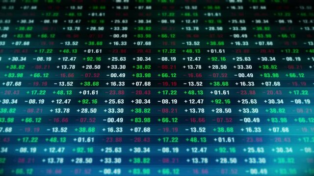 Financial stock market numbers. Business success and growth concept. Abstract economy data on screen display. Loop animation.