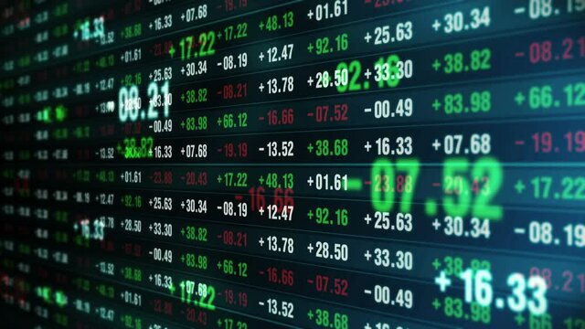 Financial stock market numbers. Business success and growth concept. Abstract economy data on screen display. Loop animation.