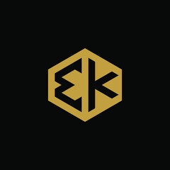 Initial letter EK hexagon logo design vector