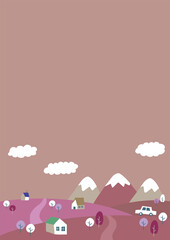 山と家と車イラスト03