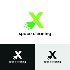 x, initial letter combine with broom for cleaning service, house maintenance, repair, housecleaning, logo vector template concept