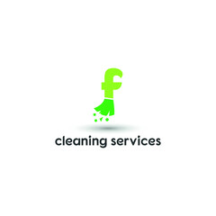f initial letter combine with broom for cleaning service, house maintenance, repair, housecleaning, logo vector template concept