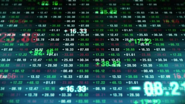 Financial stock market numbers. Business success and growth concept. Abstract economy data on screen display. Loop animation.