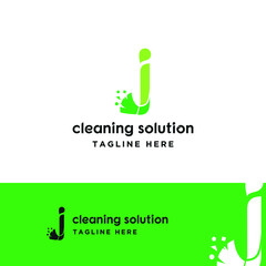 initial letter combine with broom for cleaning service, house maintenance, repair, housecleaning, logo vector template concept