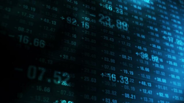 Financial stock market numbers. Business success and growth concept. Abstract economy data on screen display. Loop animation.