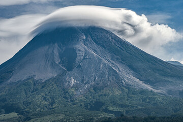 Mount Merapi is the most active volcano in Central Java and Yogyakarta, Indonesia Lenticular clouds
