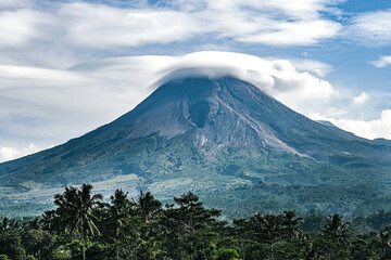 Mount Merapi is the most active volcano in Central Java and Yogyakarta, Indonesia Lenticular clouds