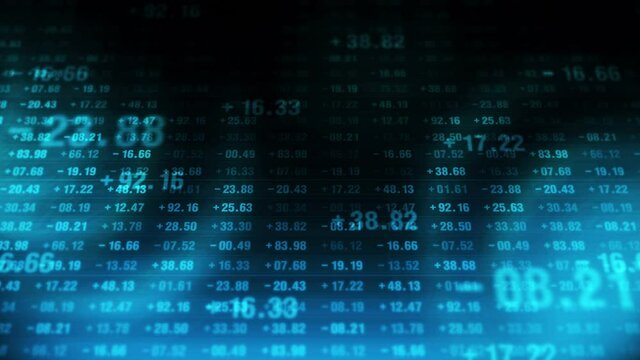Financial stock market numbers. Business success and growth concept. Abstract economy data on screen display. Loop animation.