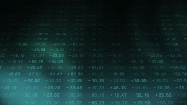 Financial stock market numbers. Business success and growth concept. Abstract economy data on screen display. Loop animation.