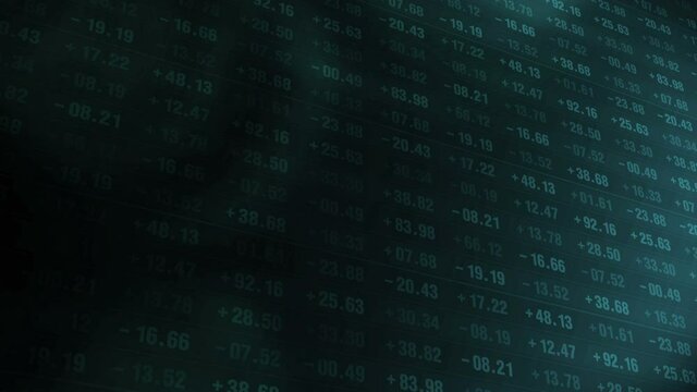 Financial stock market numbers. Business success and growth concept. Abstract economy data on screen display. Loop animation.