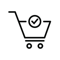 Shopping cart and check mark icon. Simple line style for web and app. Trolley symbol on white background. Vector Illustration. EPS10