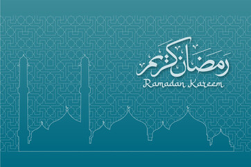Arabic text translation: Bless Ramadhan fasting month. Greeting card, poster, art, banner, brochure, pamphlet, islamic art