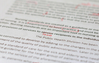 handwriting marking error on English letter on draft paperwork