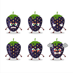 Black strawberry cartoon character with various angry expressions