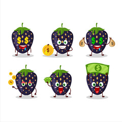 Black strawberry cartoon character with cute emoticon bring money