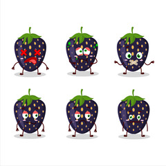 Black strawberry cartoon character with nope expression