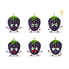 Cartoon character of black strawberry with what expression