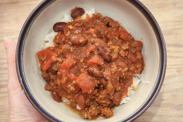 Close-up of a bowl of chili