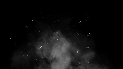 Perfect fire particles embers sparks on isolated black background . Texture overlays. Explosion burn effect. Stock illustration.