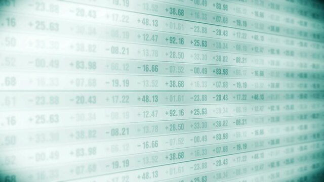 Financial stock market numbers. Business success and growth concept. Monochrome. Abstract economy data on screen display. Loop animation.