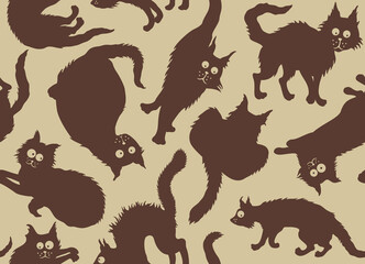 Funny cats pattern / Seamless background with cartoon grotesque cats