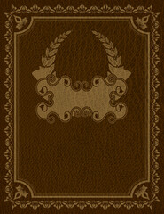 Leather background with decorative golden border.