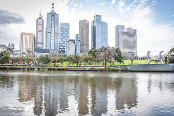 city river and skyscrapers