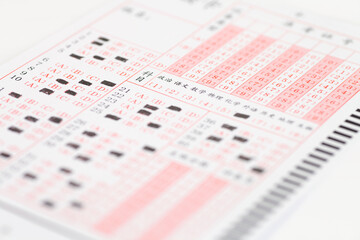 Close up of exam answer sheet