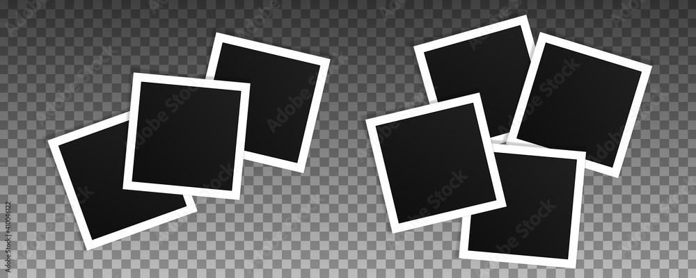 Sticker set of square vector photo frames. collage of realistic frames isolated on transparent background. t