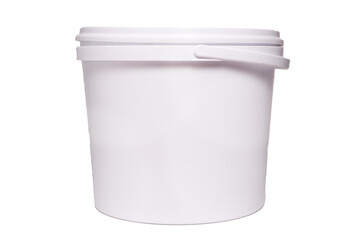 White plastic bucket for food products. Isolated on white background.
