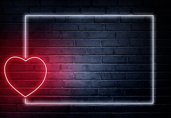 Heart shape from colored neon lights on the wall